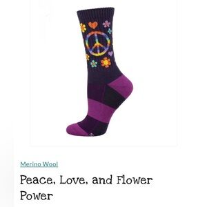 Sock Smith “Peace, Love, And Flower Power” Merino Wool Crew Socks, Size 5-10.5